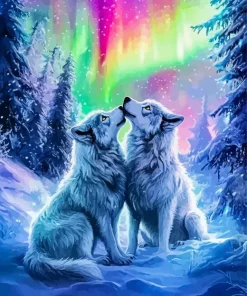 Wolves Under Aurora Borealis Diamond Painting