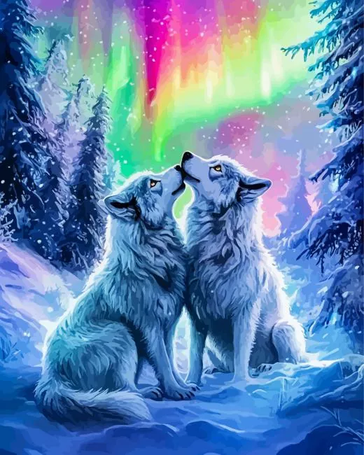 Wolves Under Aurora Borealis Diamond Painting Wolves Under Aurora Borealis Diamond Painting