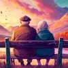 Couple Sitting on Bench Diamond Painting