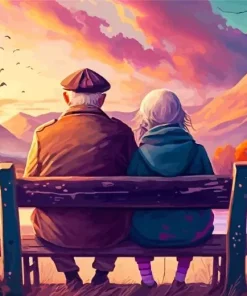 Couple Sitting on Bench Diamond Painting