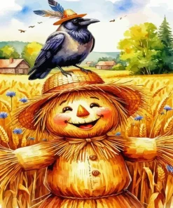 Crow on Scarecrow Diamond Painting