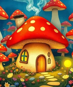 Cute Mushroom House Diamond Painting