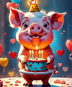 Cute Pig Birthday Diamond Painting