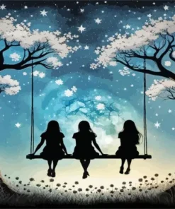 Friends on a Swing Silhouette Diamond Painting