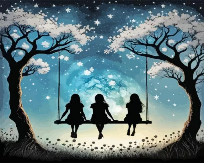 Friends on a Swing Silhouette Diamond Painting Friends on a Swing Silhouette Diamond Painting