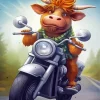 Highland Cow on Motorcycle Diamond Painting