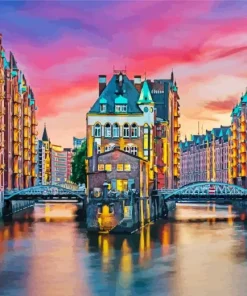 Speicherstadt at Sunset Diamond Painting