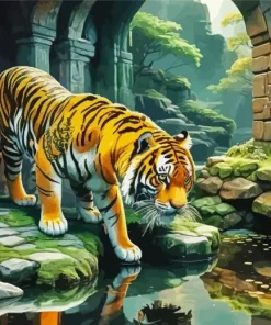 Tiger Reflection in Water Diamond Painting
