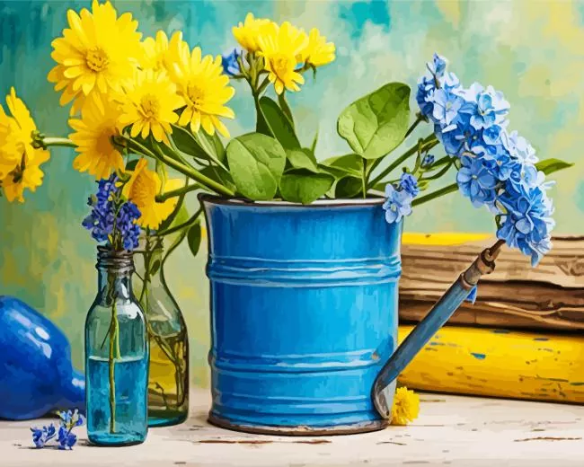 Blue and Yellow Flowers Diamond Paintings Blue and Yellow Flowers Diamond Painting
